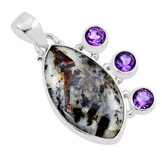 14.47cts natural bronze astrophyllite purple amethyst 925 silver pendant y53414