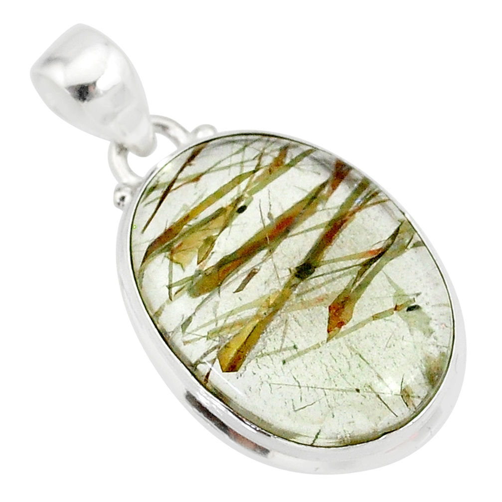 14.23cts natural bronze tourmaline rutile 925 sterling silver pendant r85209