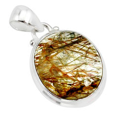Clearance Sale- 13.15cts natural bronze tourmaline rutile 925 sterling silver pendant r85227