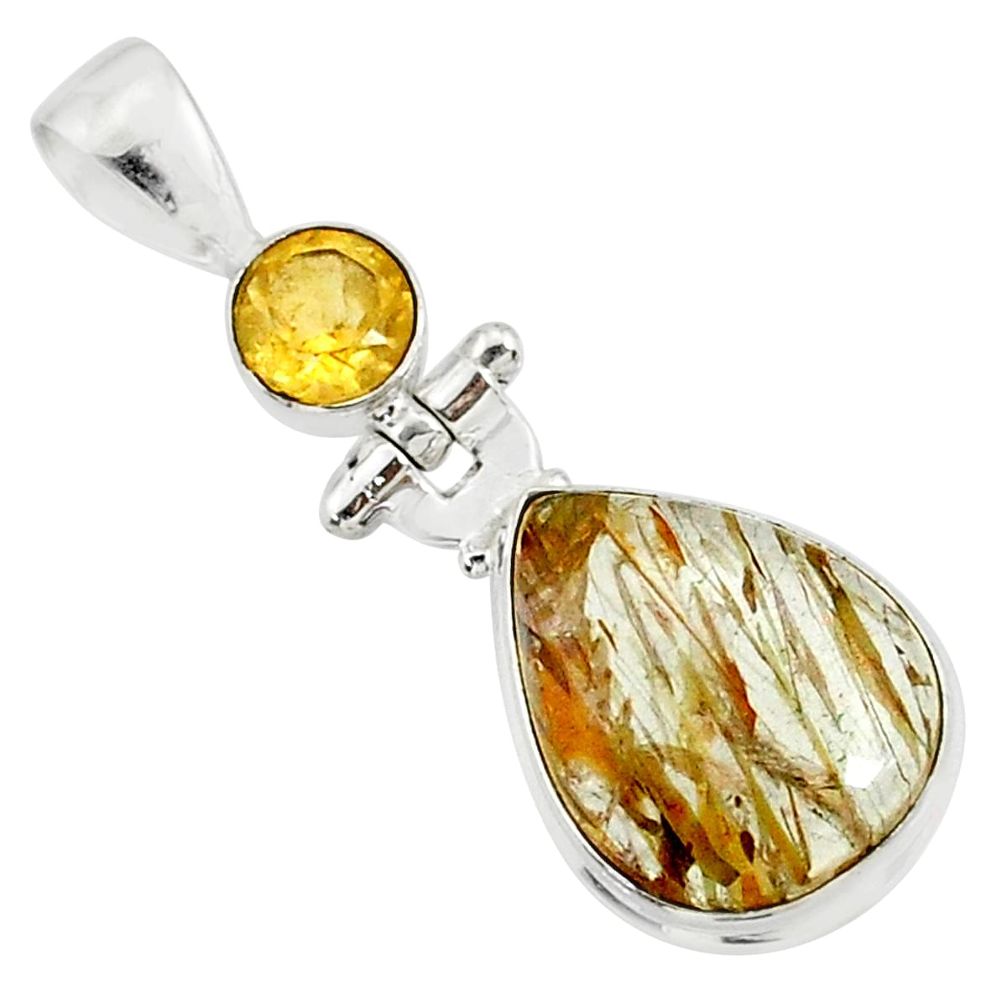 12.22cts natural bronze tourmaline rutile citrine 925 silver pendant r87703