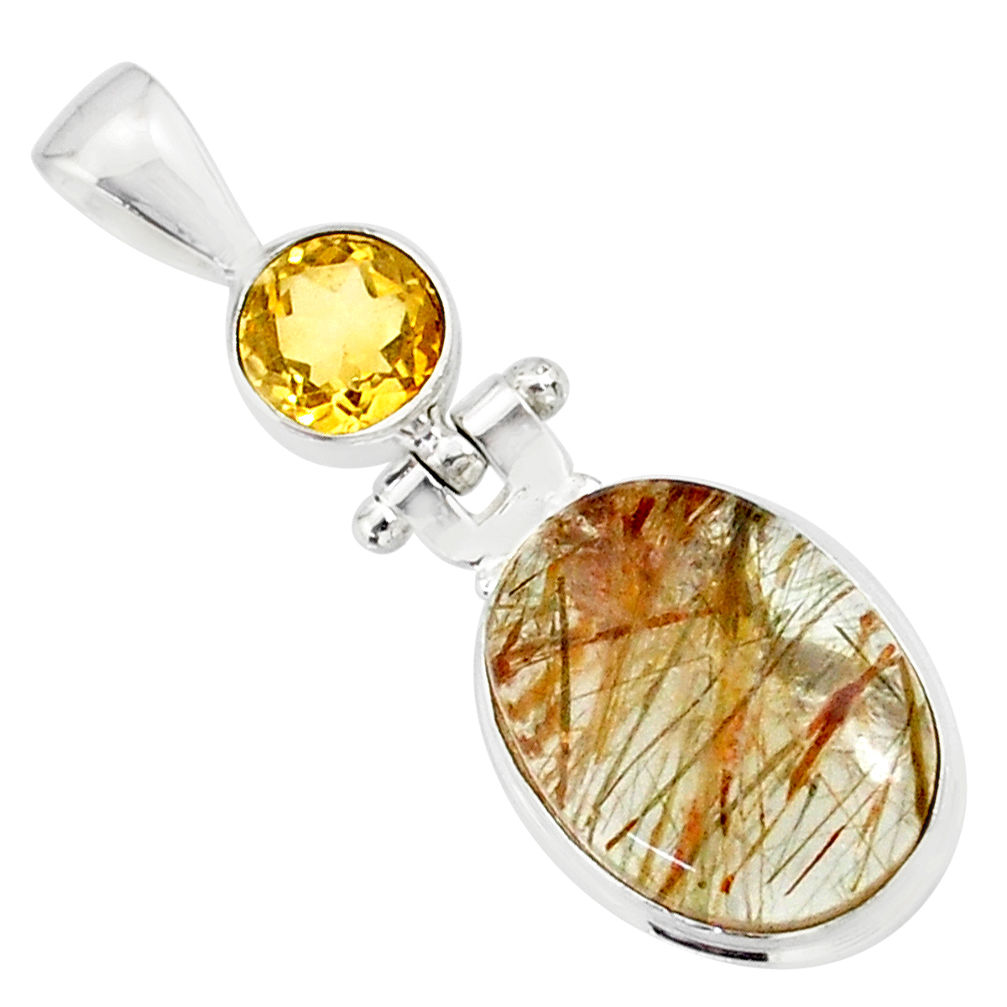 12.58cts natural bronze tourmaline rutile citrine 925 silver pendant r87704