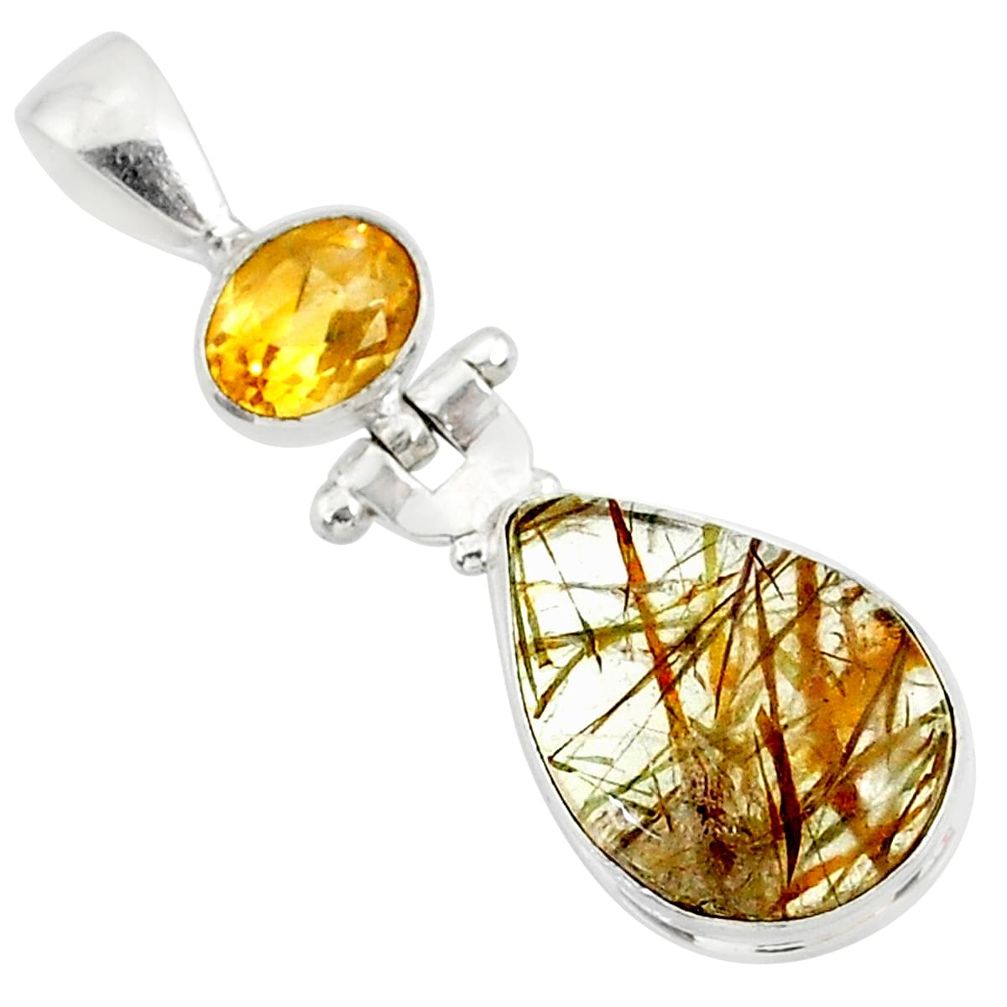 13.65cts natural bronze tourmaline rutile citrine 925 silver pendant r87712