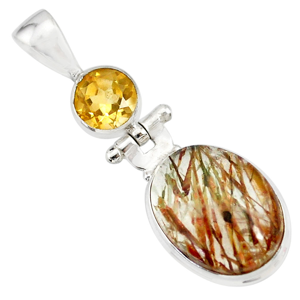 12.70cts natural bronze tourmaline rutile citrine 925 silver pendant r87724