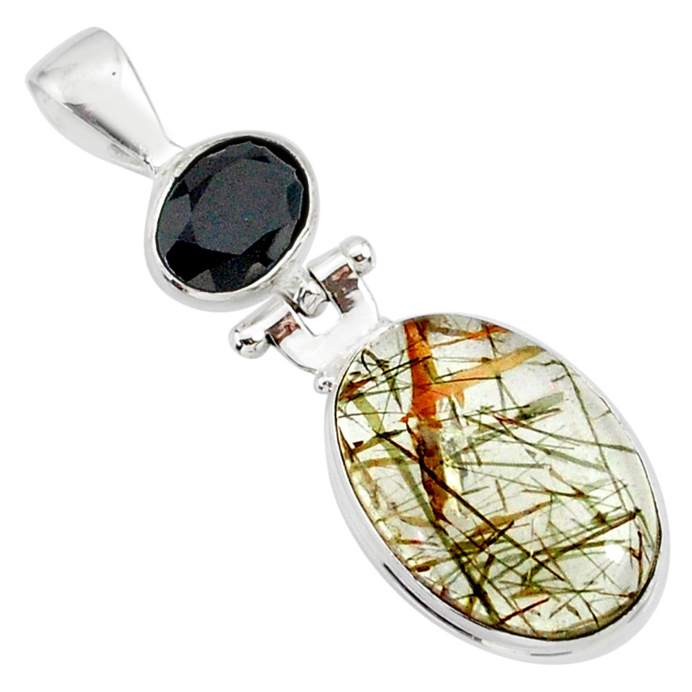 15.08cts natural bronze tourmaline rutile onyx 925 silver pendant r87702