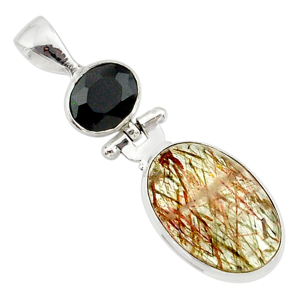 13.20cts natural bronze tourmaline rutile onyx 925 silver pendant r87714