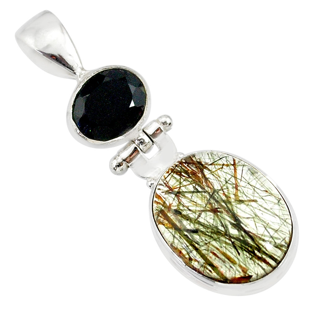 13.70cts natural bronze tourmaline rutile onyx 925 silver pendant r87728