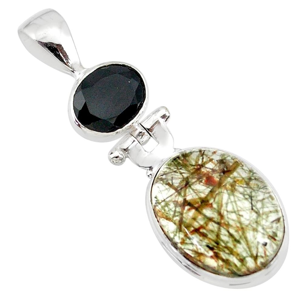 13.70cts natural bronze tourmaline rutile onyx 925 silver pendant r87736