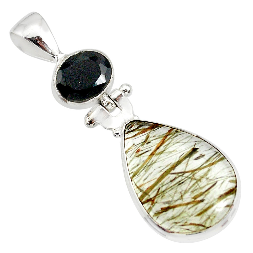 14.23cts natural bronze tourmaline rutile onyx 925 silver pendant r87737