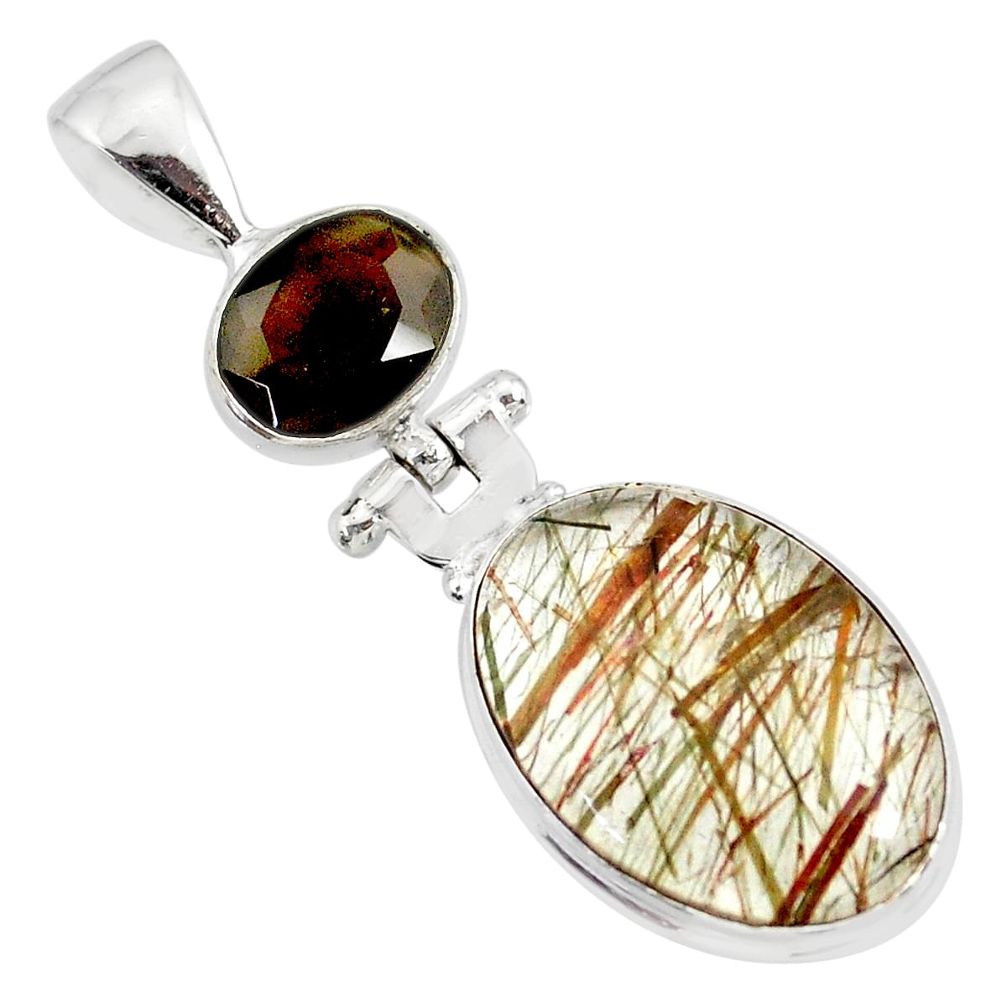 13.70cts natural bronze tourmaline rutile onyx 925 silver pendant r87738