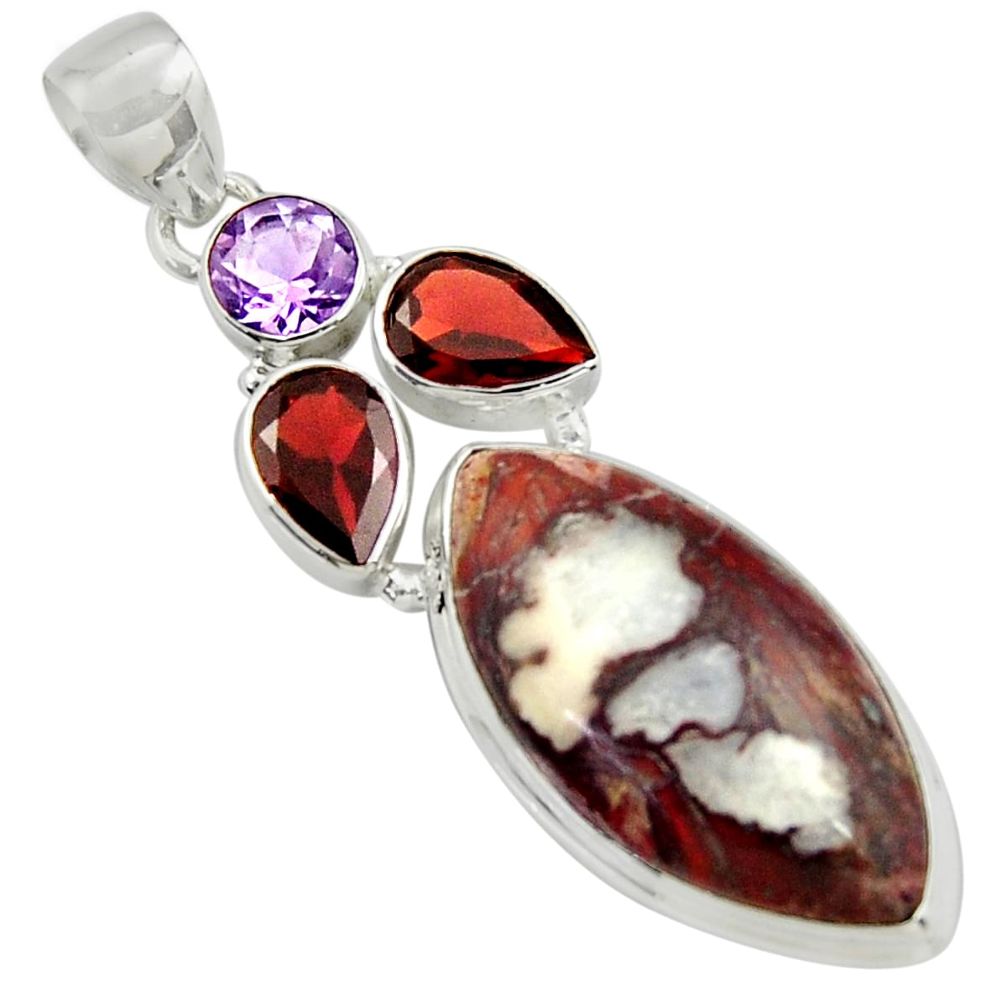 25.00cts natural bronze wild horse magnesite garnet 925 silver pendant r39129