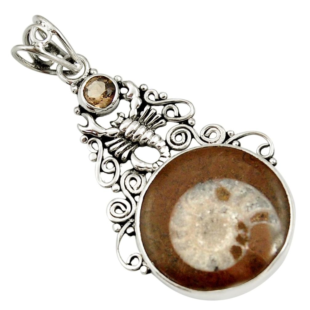  brown ammonite fossil 925 silver scorpion pendant d44205