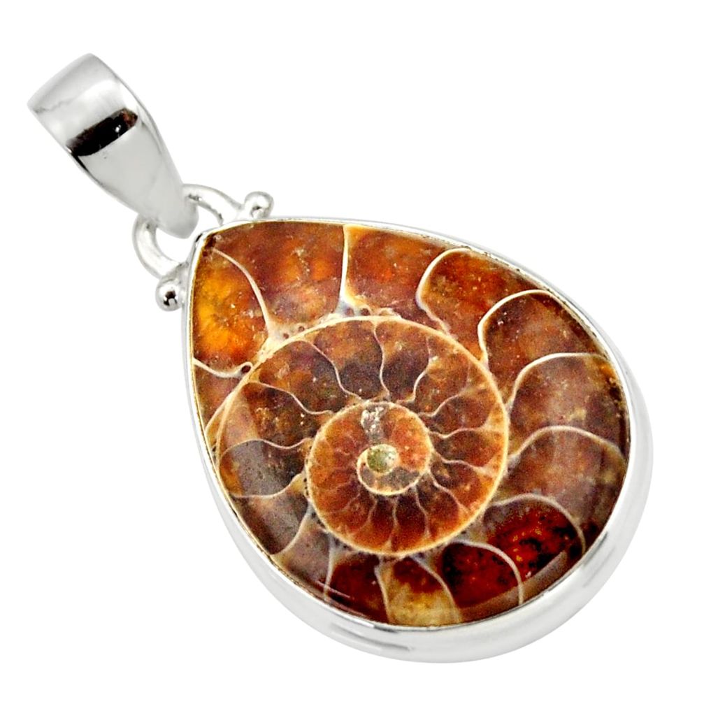 18.70cts natural brown ammonite fossil 925 sterling silver pendant r33638
