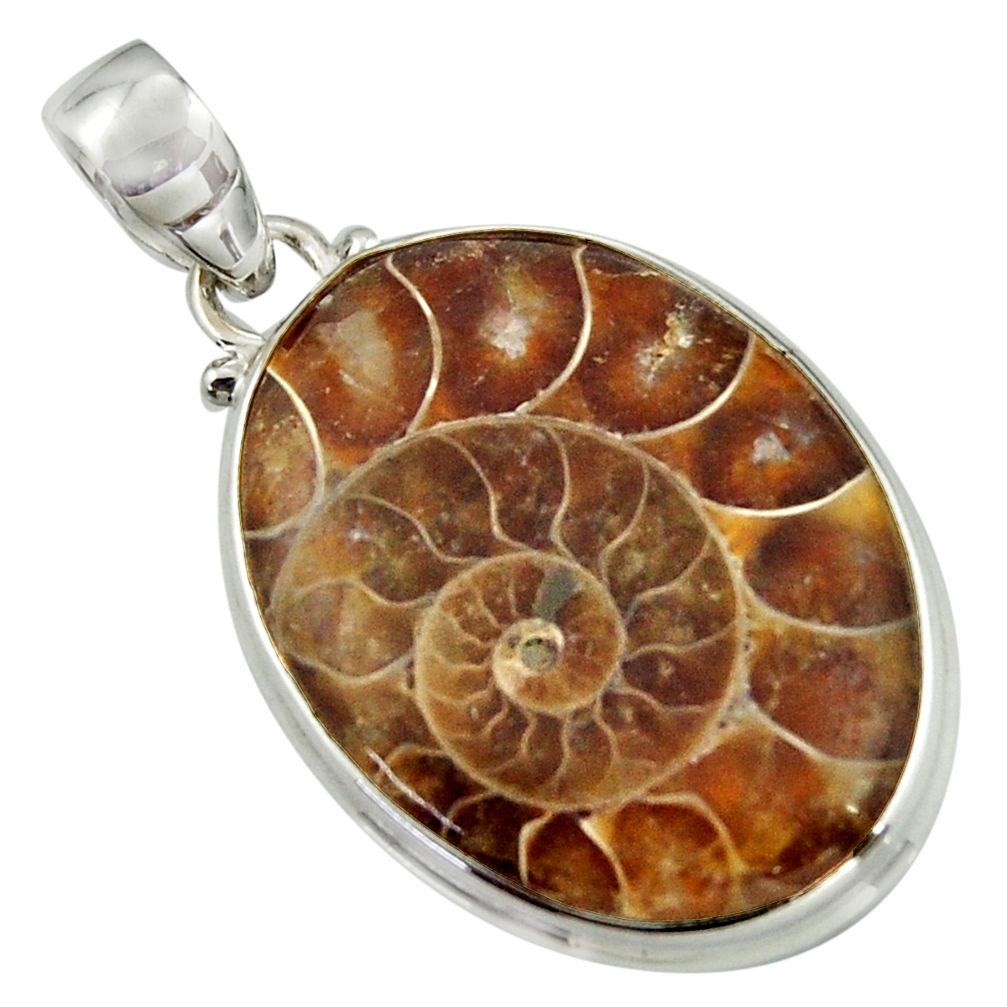 26.11cts natural brown ammonite fossil 925 sterling silver pendant r41846