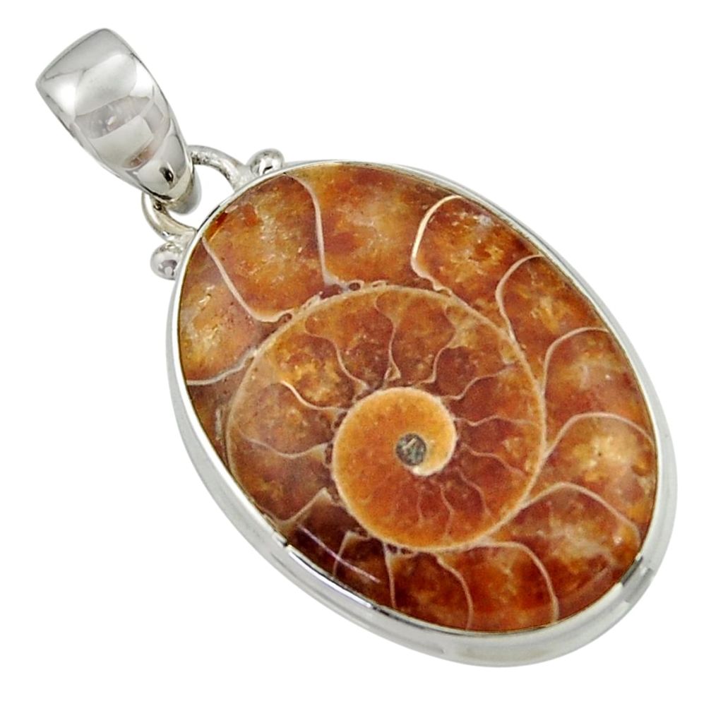 22.02cts natural brown ammonite fossil 925 sterling silver pendant r41851