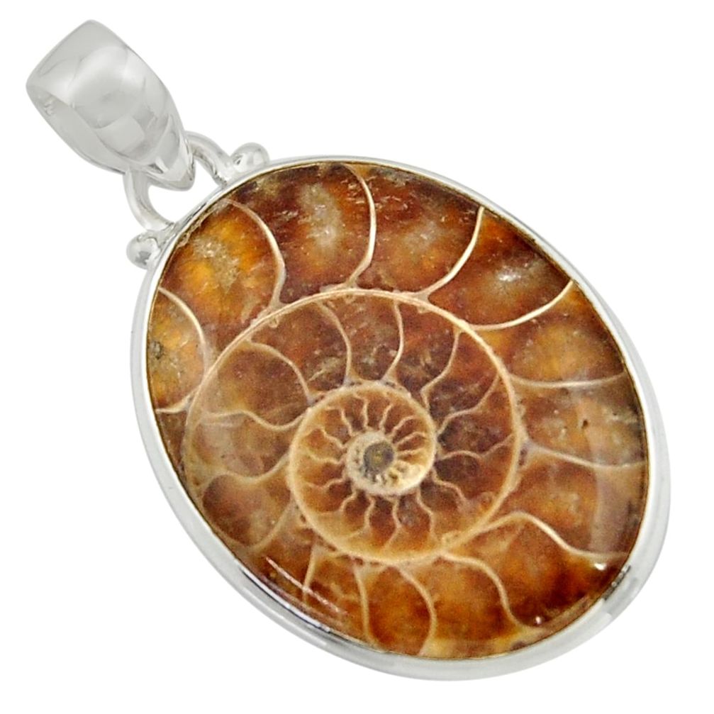 22.02cts natural brown ammonite fossil 925 sterling silver pendant r41854