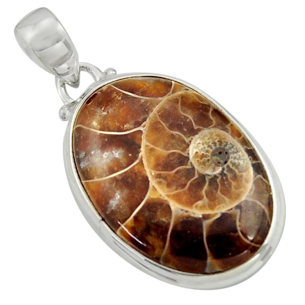 20.96cts natural brown ammonite fossil 925 sterling silver pendant r41855