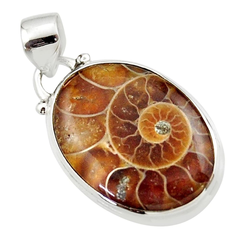 12.60cts natural brown ammonite fossil 925 sterling silver pendant r46598