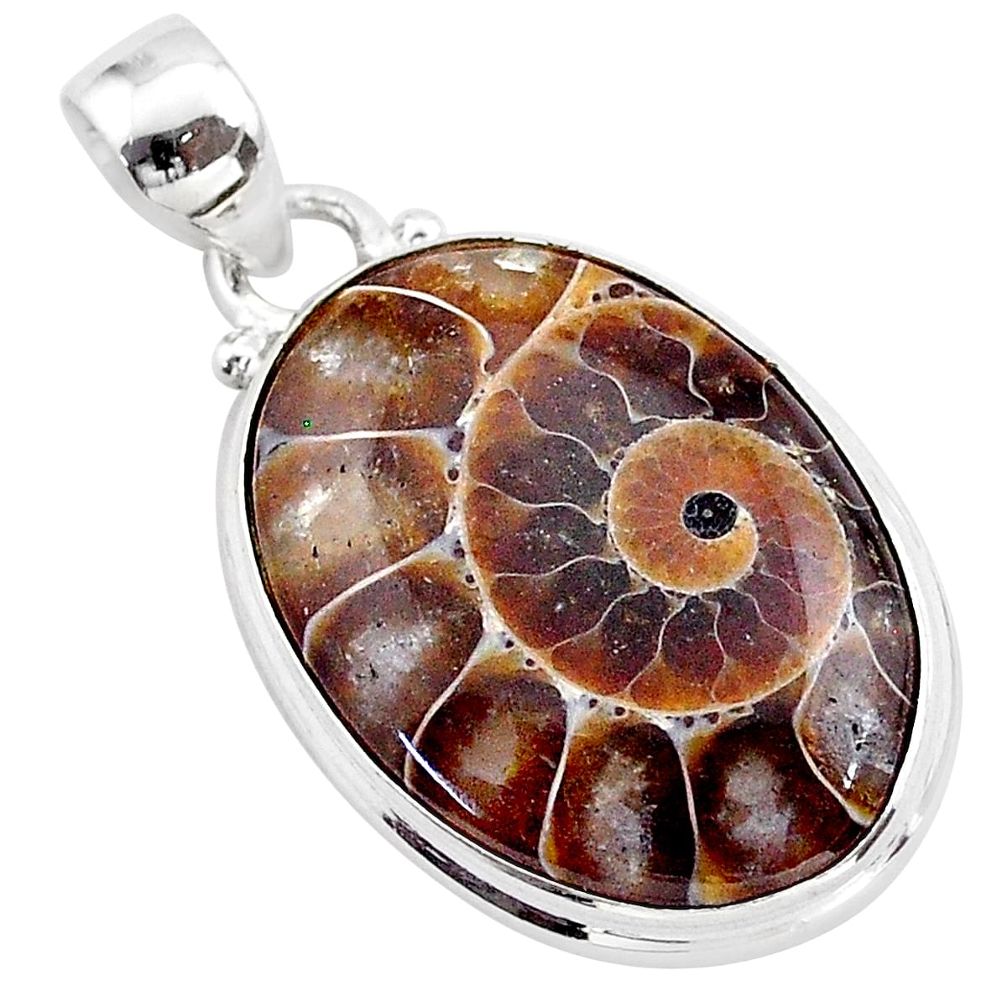13.70cts natural brown ammonite fossil 925 sterling silver pendant t42454