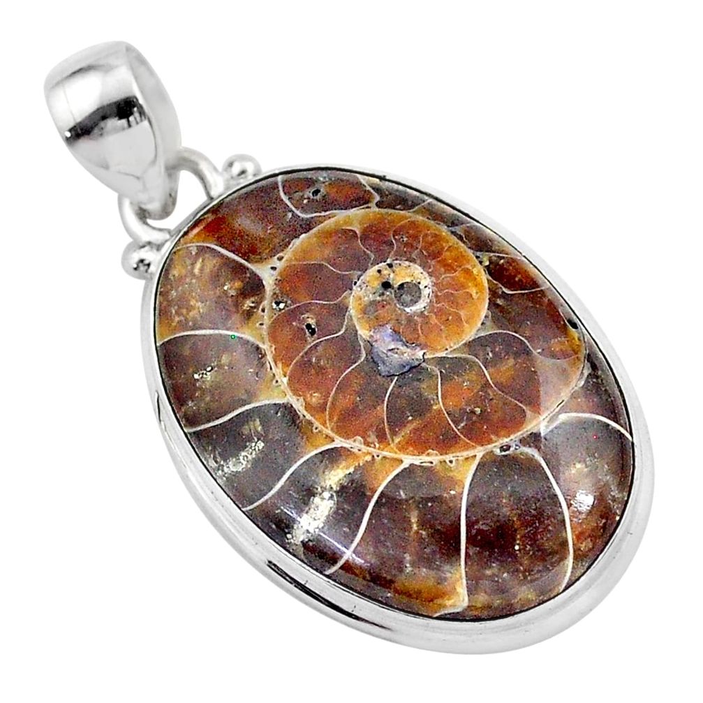 19.07cts natural brown ammonite fossil 925 sterling silver pendant t42483