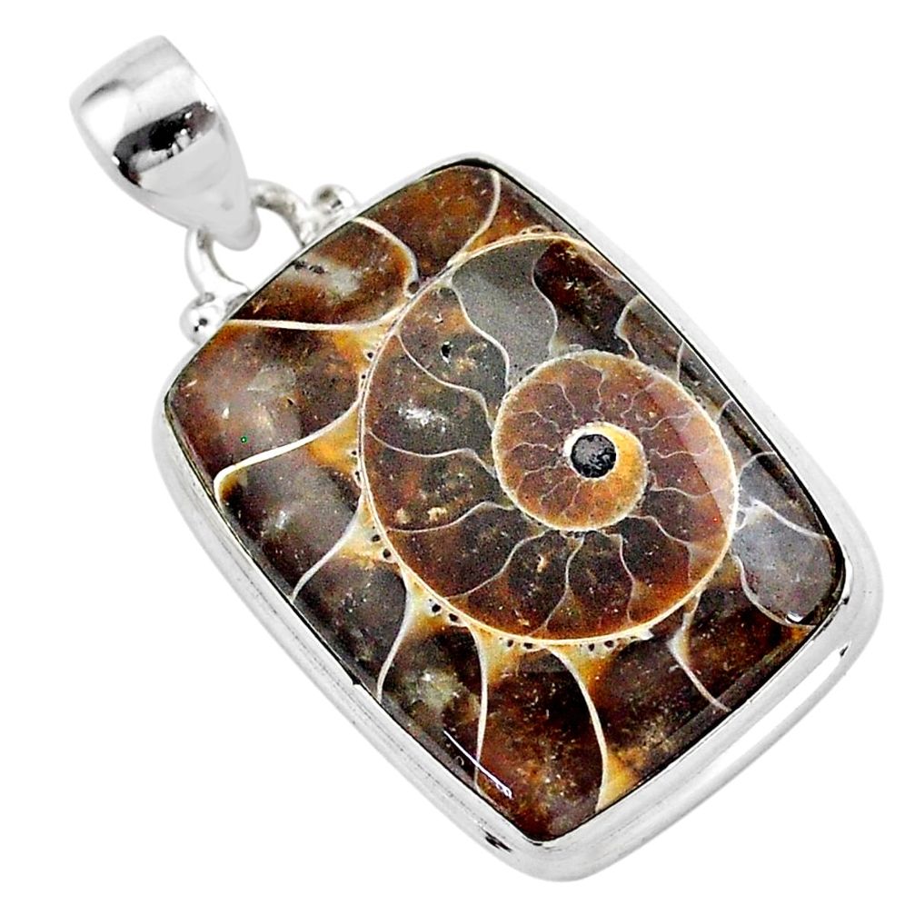 22.54cts natural brown ammonite fossil 925 sterling silver pendant t42489