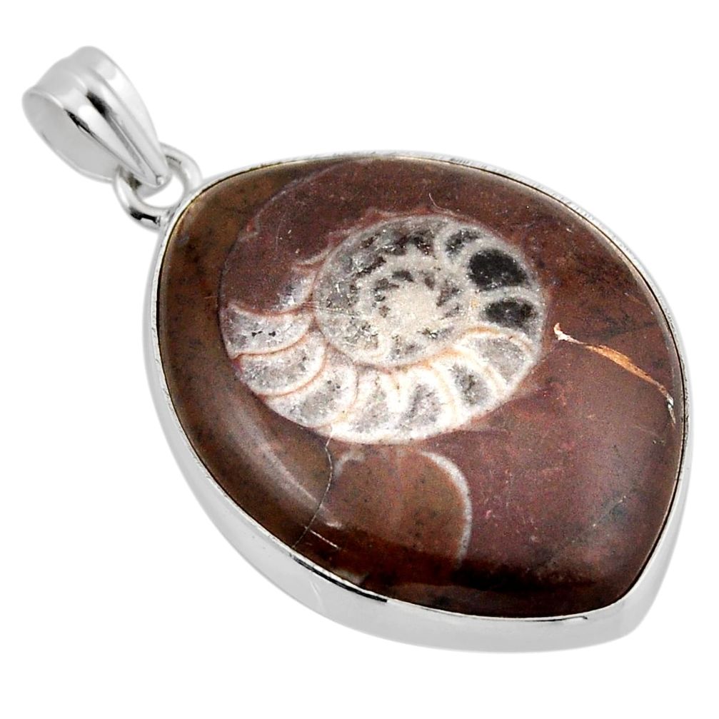 33.68cts natural brown ammonite fossil fancy 925 sterling silver pendant y51463
