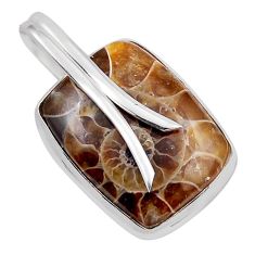 15.02cts natural brown ammonite fossil octagan sterling silver pendant y42262
