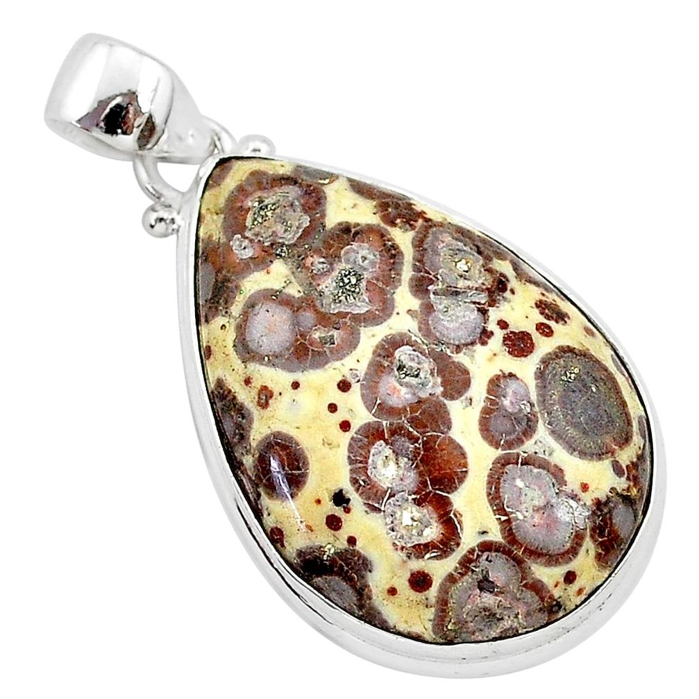 19.23cts natural brown asteroid jasper pear 925 sterling silver pendant r94855