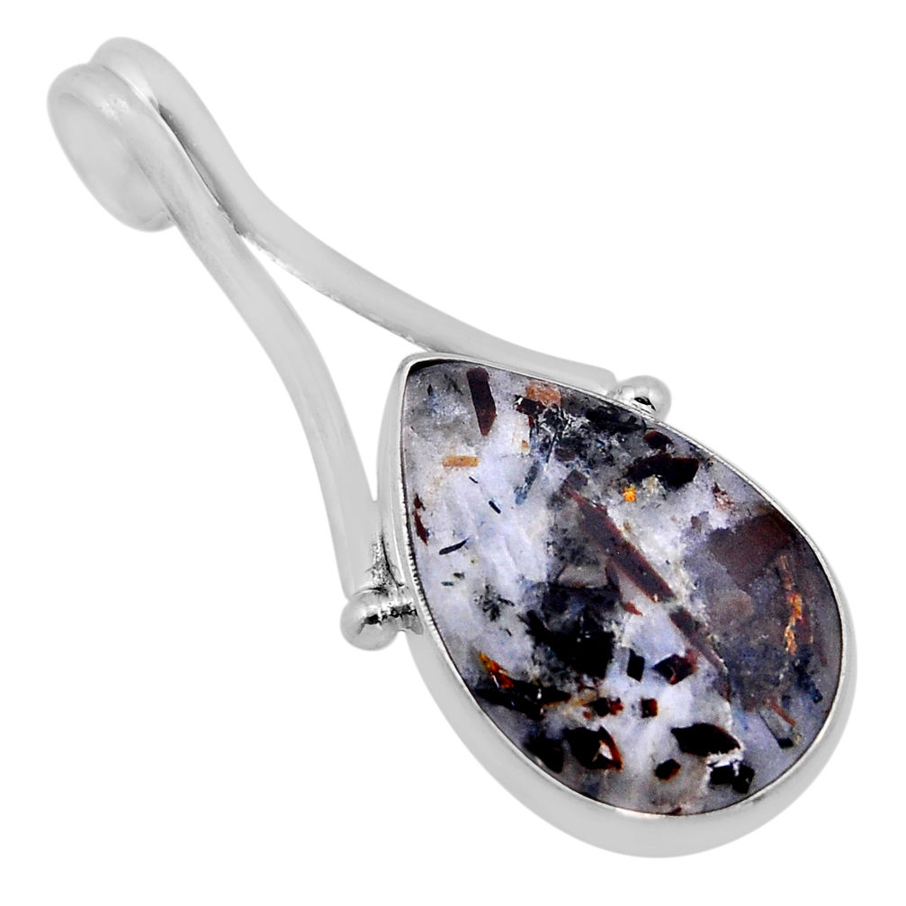 12.17cts natural brown astrophyllite (star leaf) pear 925 silver pendant n51153