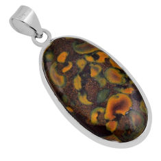 21.48cts natural brown bamboo leaf jasper 925 sterling silver pendant n32071