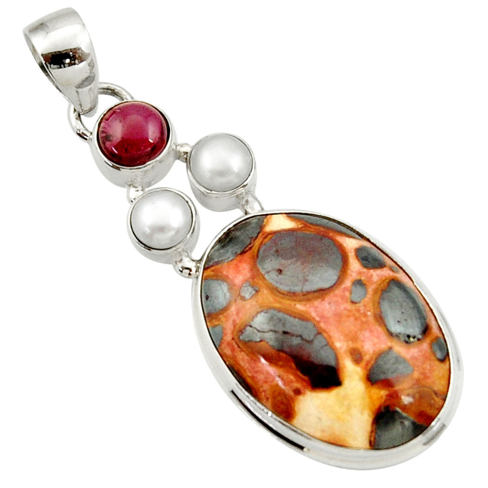 19.23cts natural brown bauxite garnet pearl 925 silver pendant jewelry d43204