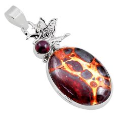 19.82cts natural brown bauxite garnet silver angel wings fairy pendant n24844