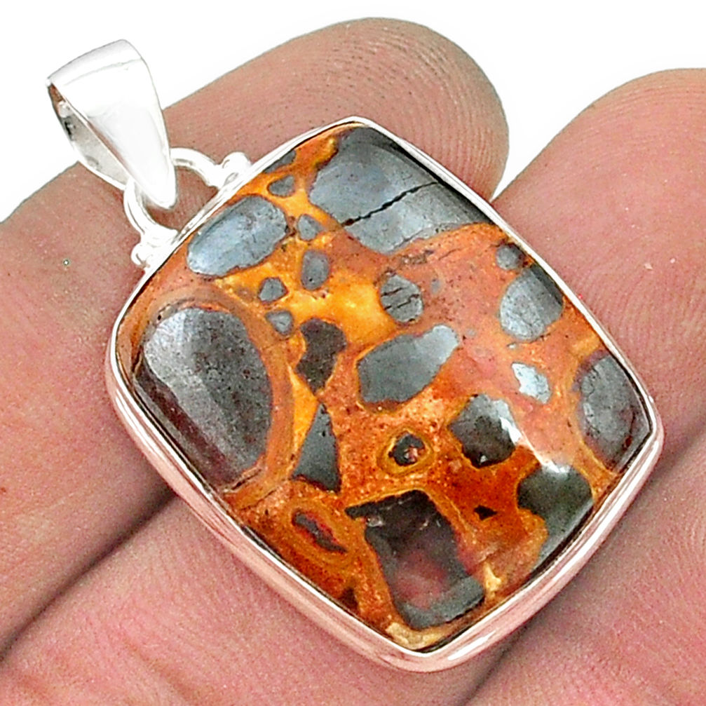 20.50cts natural brown bauxite octagan sterling silver pendant jewelry u50825