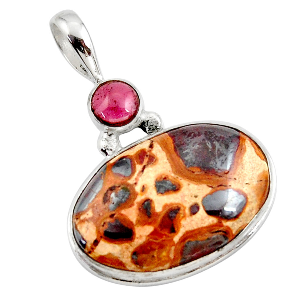 17.57cts natural brown bauxite red garnet 925 sterling silver pendant r27715