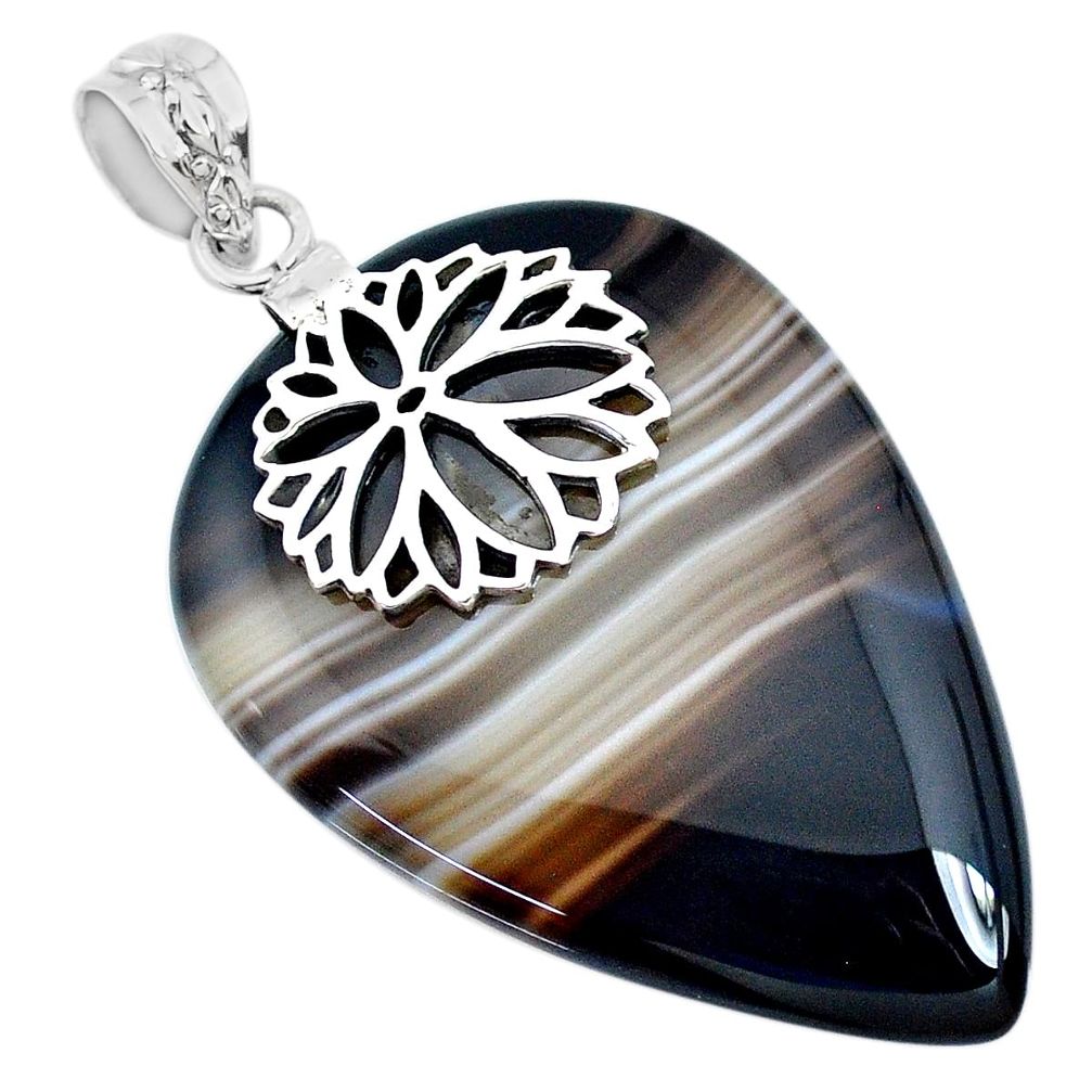 40.46cts natural brown botswana agate 925 silver handmade pendant r74539