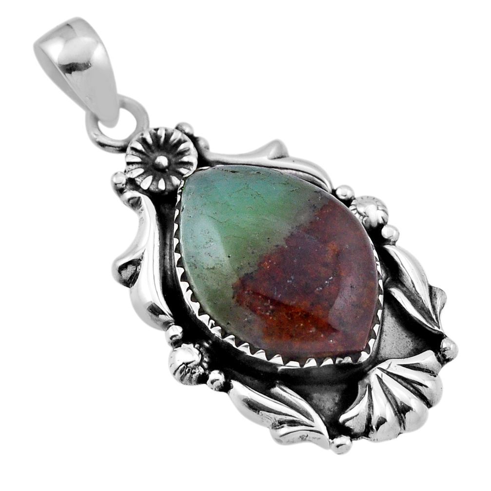13.46cts natural brown boulder chrysoprase 925 silver flower pendant n33124