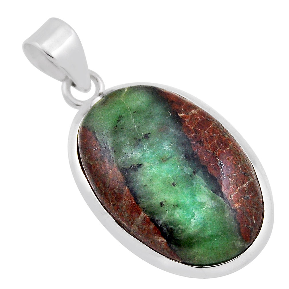 15.48cts natural brown boulder chrysoprase 925 sterling silver pendant n35050