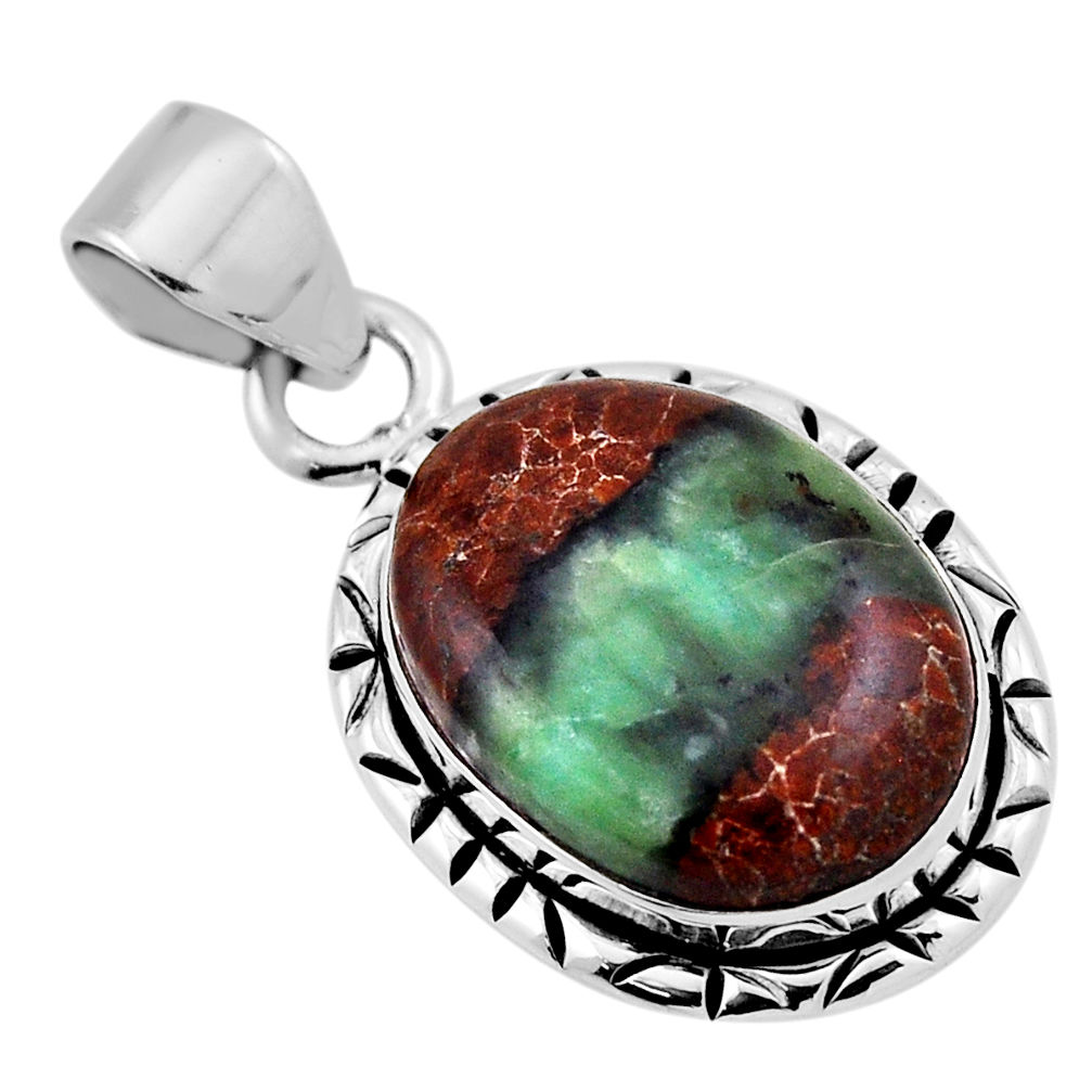 14.87cts natural brown boulder chrysoprase 925 sterling silver pendant n35146