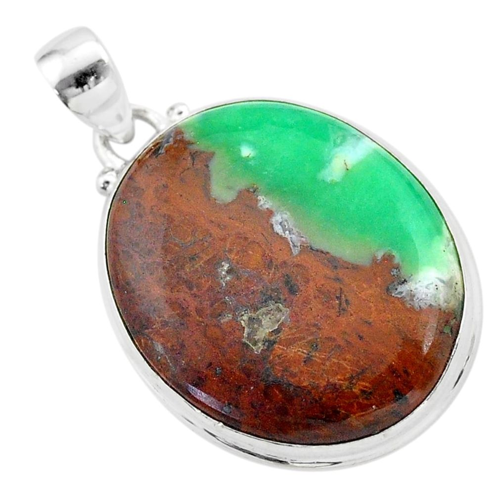 20.88cts natural brown boulder chrysoprase oval 925 silver pendant t42423