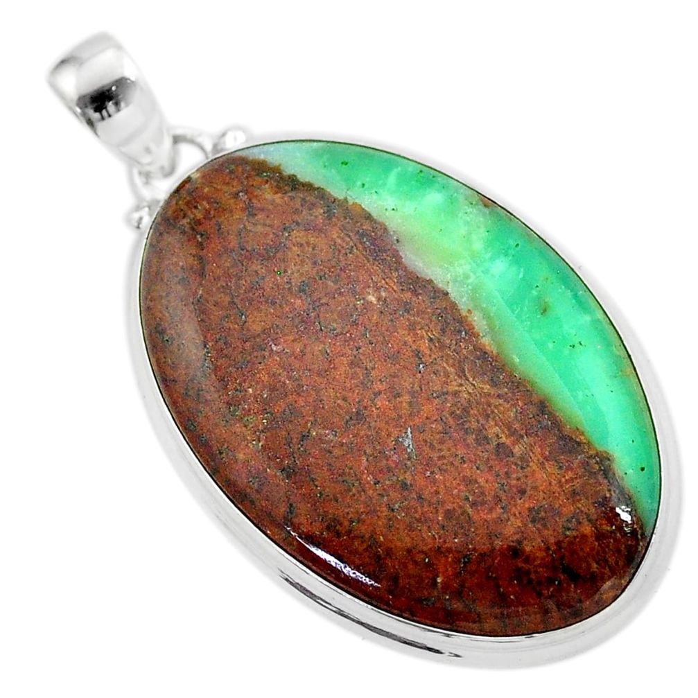 28.67cts natural brown boulder chrysoprase oval sterling silver pendant t42404