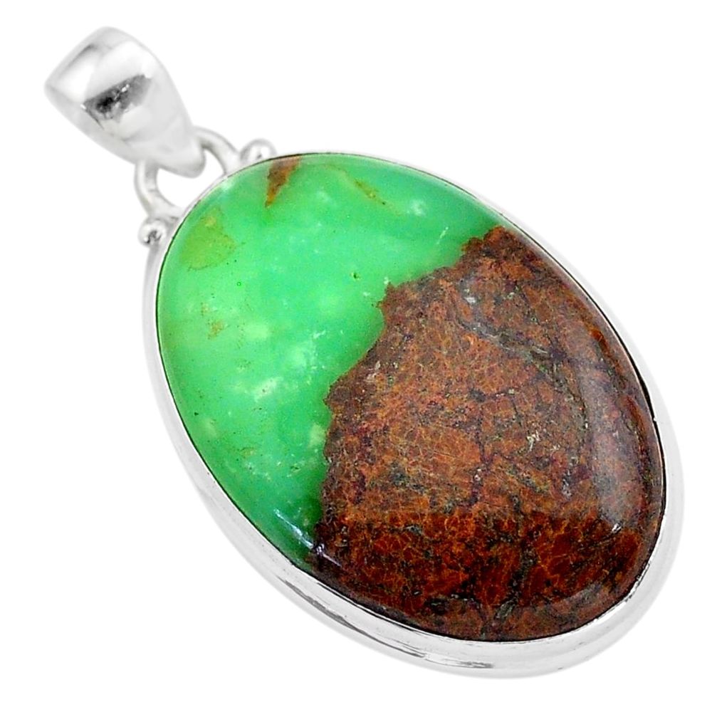 27.13cts natural brown boulder chrysoprase oval sterling silver pendant t42408
