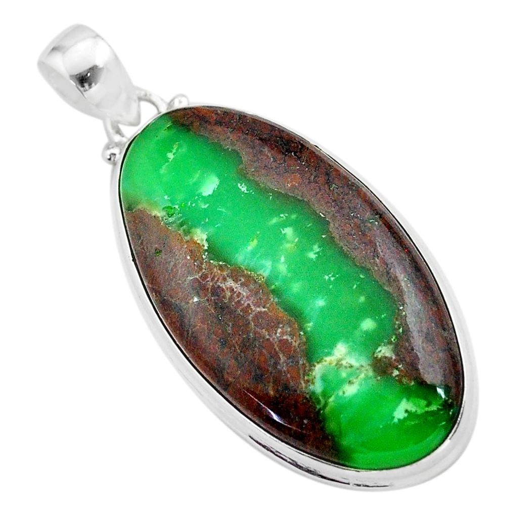 32.14cts natural brown boulder chrysoprase oval sterling silver pendant t42410