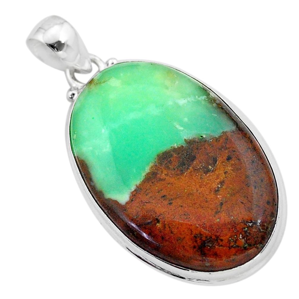 30.44cts natural brown boulder chrysoprase oval sterling silver pendant t42416