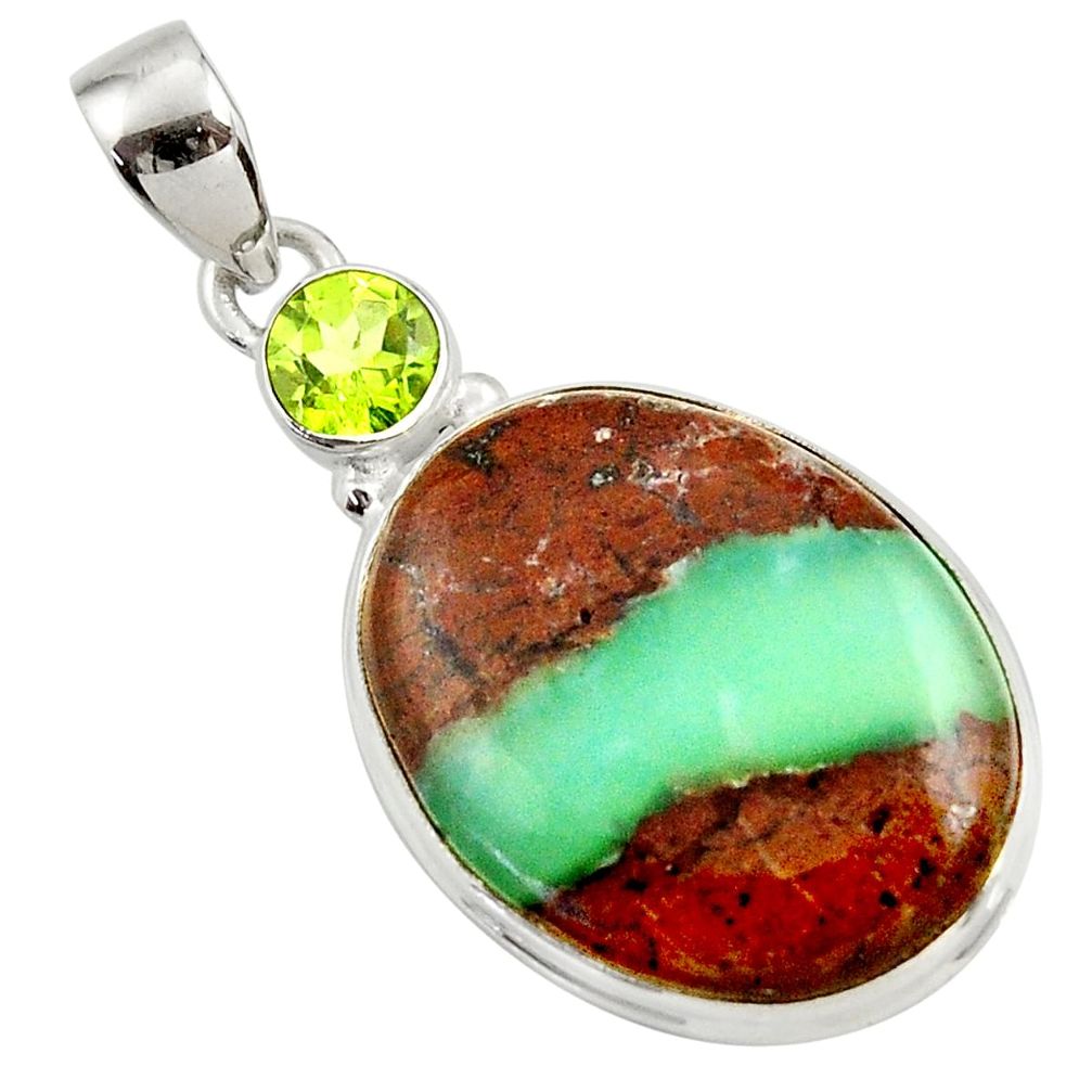  brown boulder chrysoprase peridot 925 silver pendant d45374