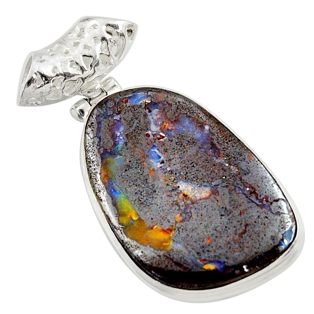 25.57cts natural brown boulder opal 925 sterling silver pendant jewelry d45241