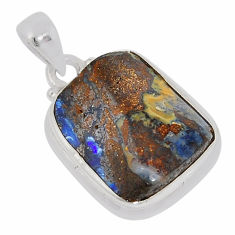 12.39cts natural brown boulder opal 925 sterling silver pendant jewelry n36986