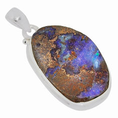 13.49cts natural brown boulder opal 925 sterling silver pendant jewelry n36989
