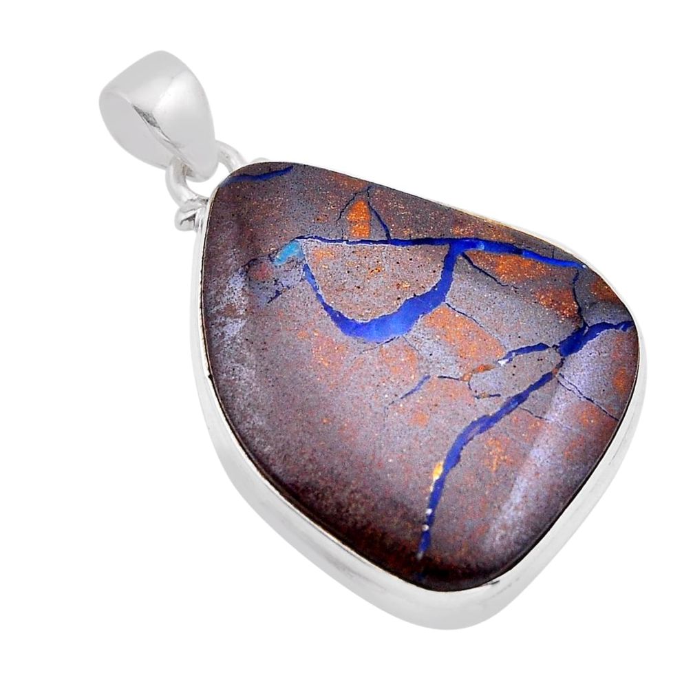 29.75cts natural brown boulder opal 925 sterling silver pendant jewelry n54460