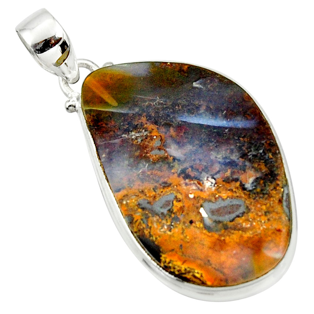 28.86cts natural brown boulder opal 925 sterling silver pendant jewelry r36269