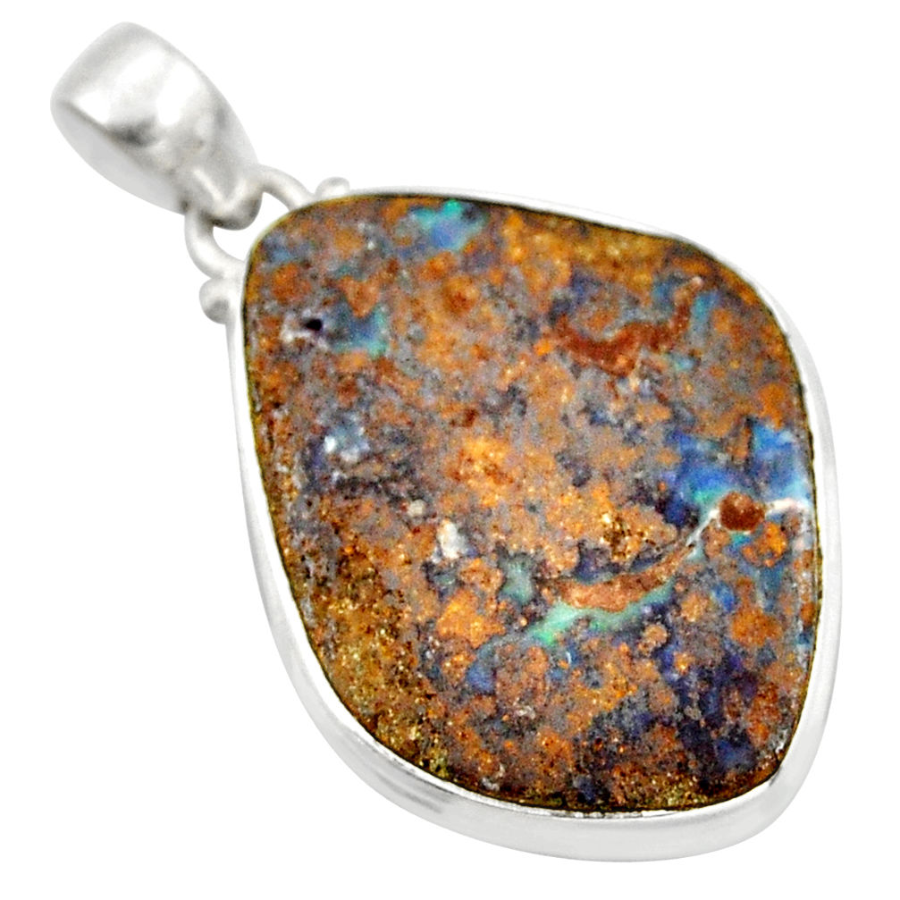 26.16cts natural brown boulder opal 925 sterling silver pendant jewelry r36278