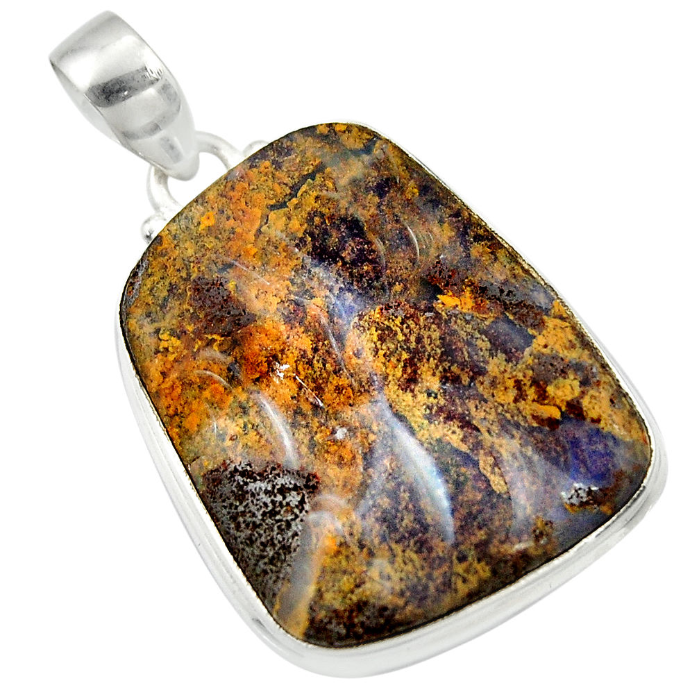 28.51cts natural brown boulder opal 925 sterling silver pendant jewelry r45151